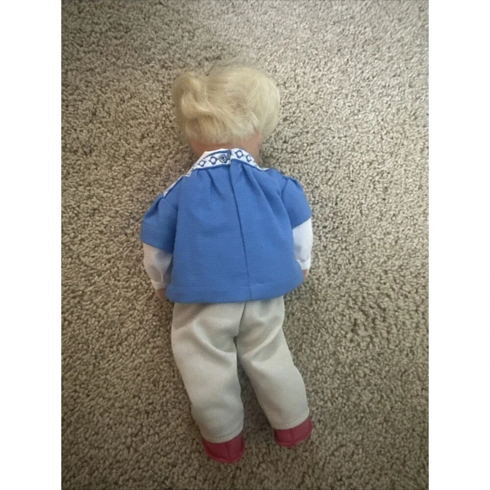 Kathe Kruse Blonde Boy Doll in Blue and Tan 10